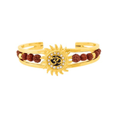 Rudraksh American Diamond Gold Plated Cuff Kada Bracelet For Men