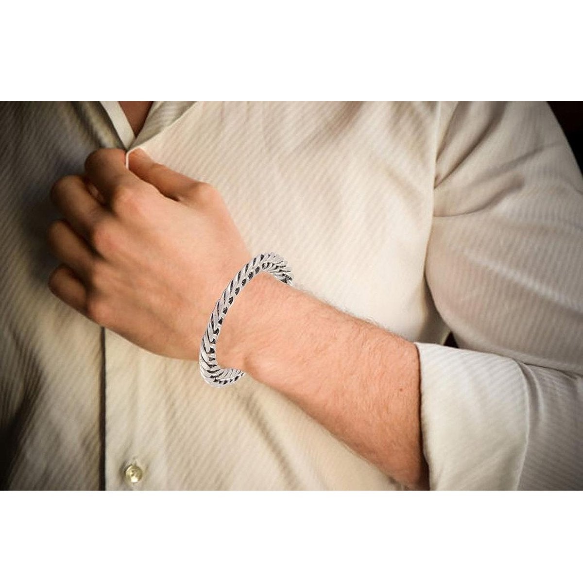 316L Stainless Steel Classic 3D Curb S Rhodium Plated Bracelet For Men