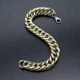 316L Stainless Steel Two Tone 3D Curb Gold Silver Bracelet For Men