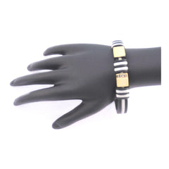 Stainless Steel Gold Silver Plated Black Rubber Strap Mens Bracelet
