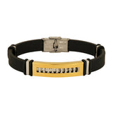 Stainless Steel Cz Gold Rubber Wrist Band Bracelet For Men