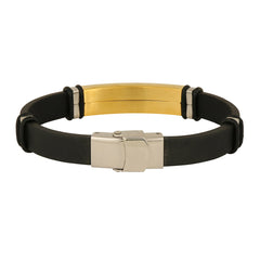 Stainless Steel Cz Gold Rubber Wrist Band Bracelet For Men