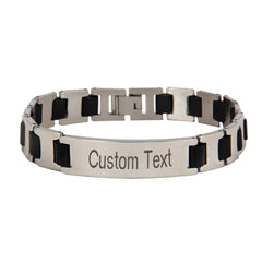 Id Black Links Watch Strap Style Stainless Steel Personalized Engraved Bracelet For Men