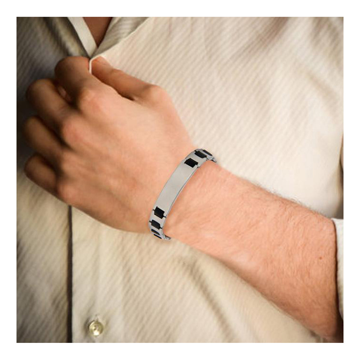 Id Black Links Watch Strap Style Stainless Steel Bracelet For Men