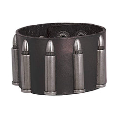Biker Punk Bullet Black Genuine Leather Wrist Band Bracelet