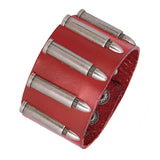 Men Genuine Cherry Red Leather Bullet Wrist Band Bracelet For Men