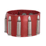 Men Genuine Cherry Red Leather Bullet Wrist Band Bracelet For Men