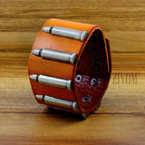 Men Genuine Brown Tan Leather Bullet Wrist Band Bracelet For Men