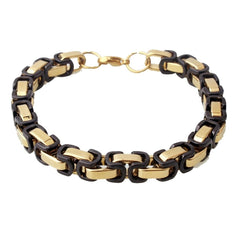 Stainless Steel Black Gold Plated Byzantine Bracelet For Men