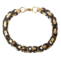 Stainless Steel Black Gold Plated Byzantine Bracelet For Men
