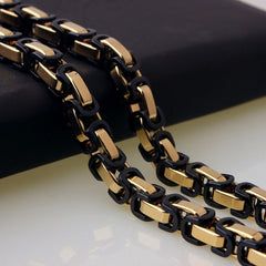Stainless Steel Black Gold Plated Byzantine Bracelet For Men
