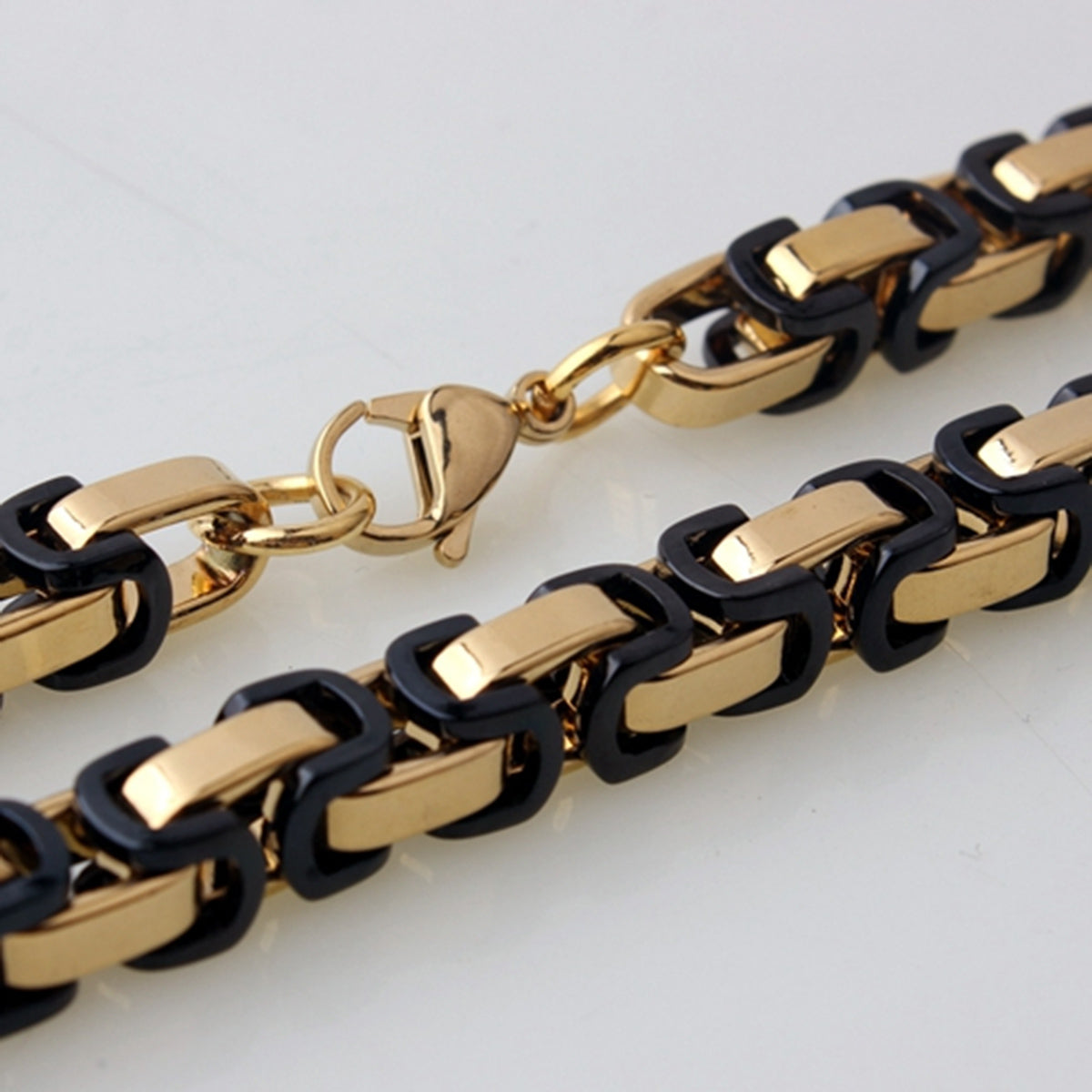 Stainless Steel Black Gold Plated Byzantine Bracelet For Men