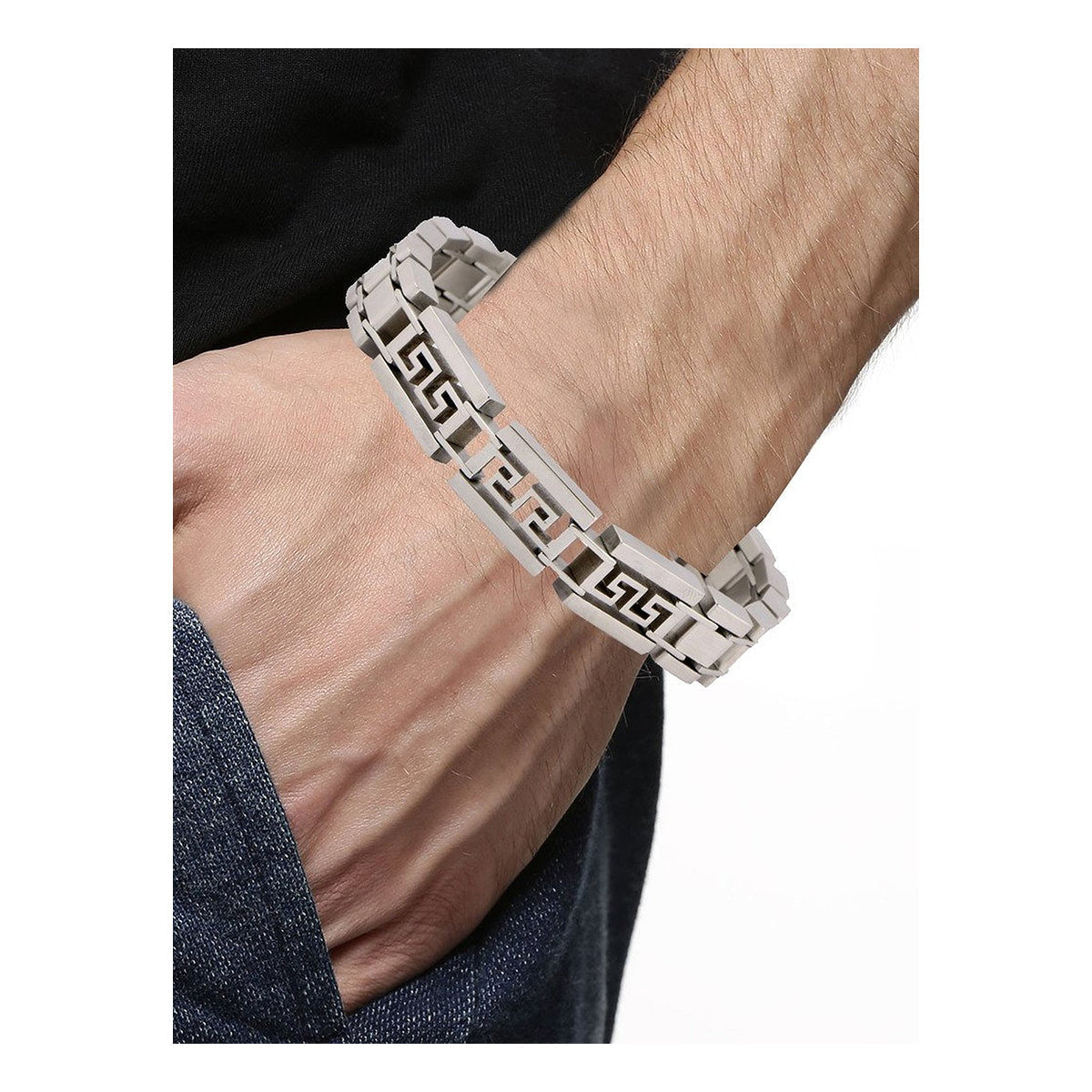 Solid Stainless Steel Geometric Dual Side Stylish Bracelet For Men