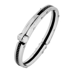 Mens Black Stainless Steel Oval Openable Kada Bracelet