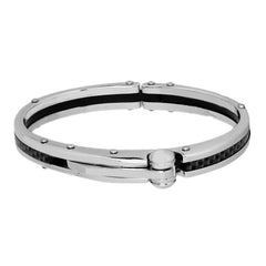 Mens Black Stainless Steel Oval Openable Kada Bracelet