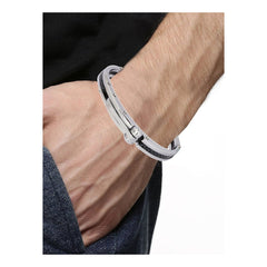 Mens Black Stainless Steel Oval Openable Kada Bracelet