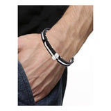 Ovel Shape Openable Black Stainless Steel Bangle Bracelet For Men