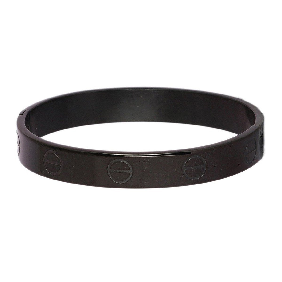 Stainless Steel Screw Black Oval Macho Kada Stylish Bracelet For Men