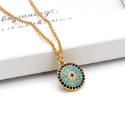 Turkish Evil Eye Blue Black Gold Cubic Zirconia Pendant Chain Necklace