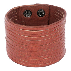 Multi Strand Tan Brown Crafted Leather Broad Strand Bracelet For Men