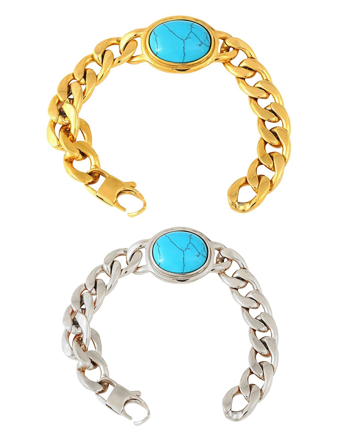 Salman Curb 18K Gold Plated Stainless Steel Turquoise Bracelet