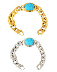 Salman Curb 18K Gold Plated Stainless Steel Turquoise Bracelet
