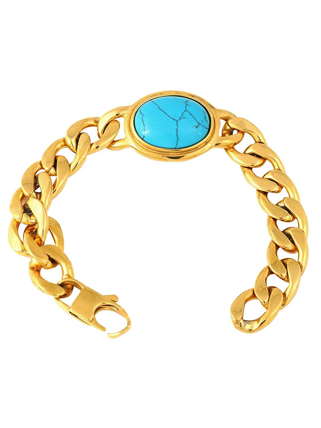Salman Curb 18K Gold Plated Stainless Steel Turquoise Bracelet For Men
