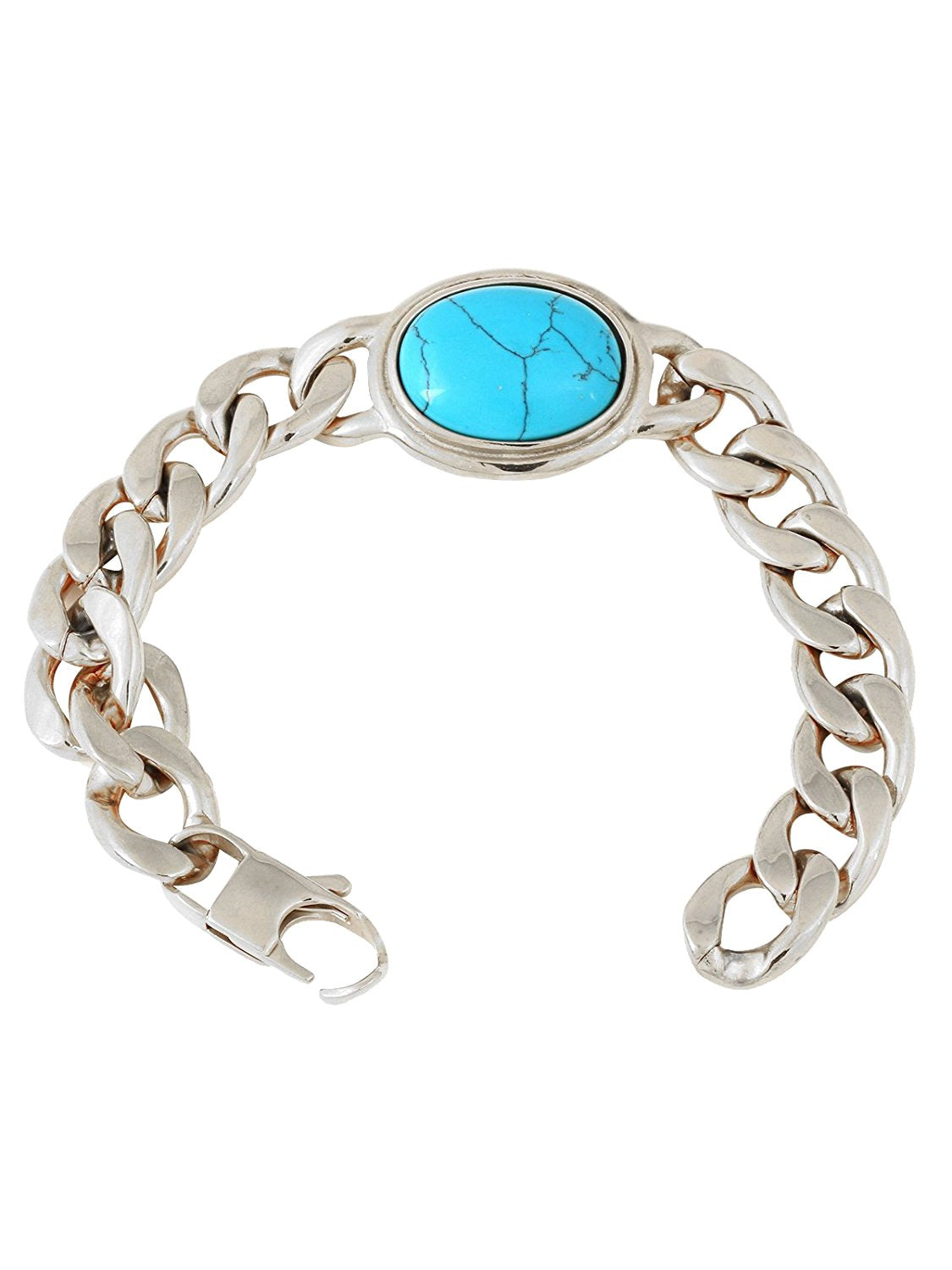 Salman Curb 18K Gold Plated Stainless Steel Turquoise Bracelet For Men