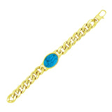 Salman Curb 18K Gold Plated Stainless Steel Turquoise Bracelet For Men