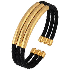 Wire Mesh Black Gold Stainless Steel Free Size Cuff Kada Bracelet For Men