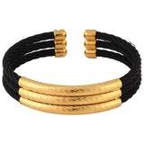 Wire Mesh Black Gold Stainless Steel Free Size Cuff Kada Bracelet For Men