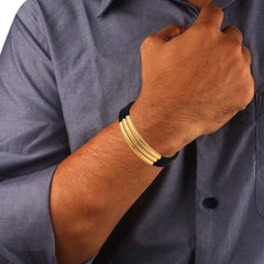 Wire Mesh Black Gold Stainless Steel Free Size Cuff Kada Bracelet For Men