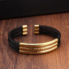 Wire Mesh Black Gold Stainless Steel Free Size Cuff Kada Bracelet For Men