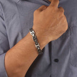 3D Cross Biker Black Silver Surgical Stainless Steel Bracelet For Men