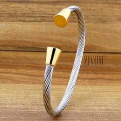 Rope Cone 18K Gold Plated Stainless Steel Cuff Kada Bracelet For Men