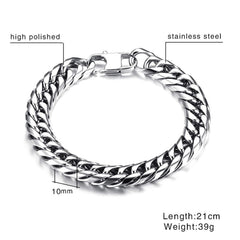 316L Stainless Steel Classic 3D Curb Rhodium Plated Bracelet For Men