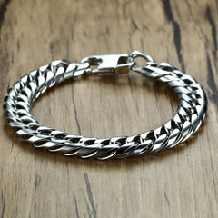 316L Stainless Steel Classic 3D Curb Rhodium Plated Bracelet For Men