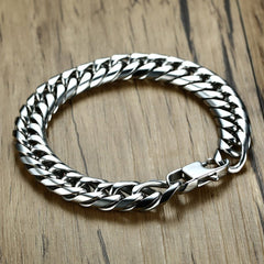 316L Stainless Steel Classic 3D Curb Rhodium Plated Bracelet For Men