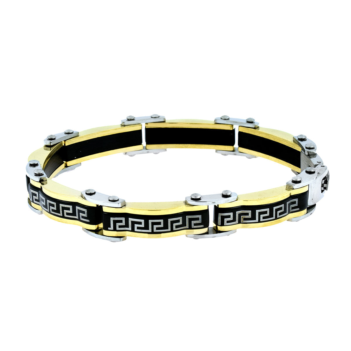 Geometric Designer 18K Gold Black Accents Stainless Steel Bracelet Men