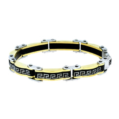 Geometric Designer 18K Gold Black Accents Stainless Steel Bracelet Men