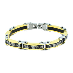 Geometric Designer 18K Gold Black Accents Stainless Steel Bracelet Men