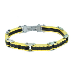 Geometric Designer 18K Gold Black Accent Stainless Steel Bracelet Men