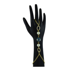 18K Gold Blue Bead Hand Harness Haath Phool Hath Panja Bracelet Chain