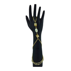Gold Pearl Hand Thong Haath Phool Chain Ring Bracelet