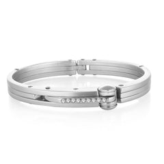 Mens Cz Surgical Stainless Steel Oval Free Size Openable Kada Bracelet