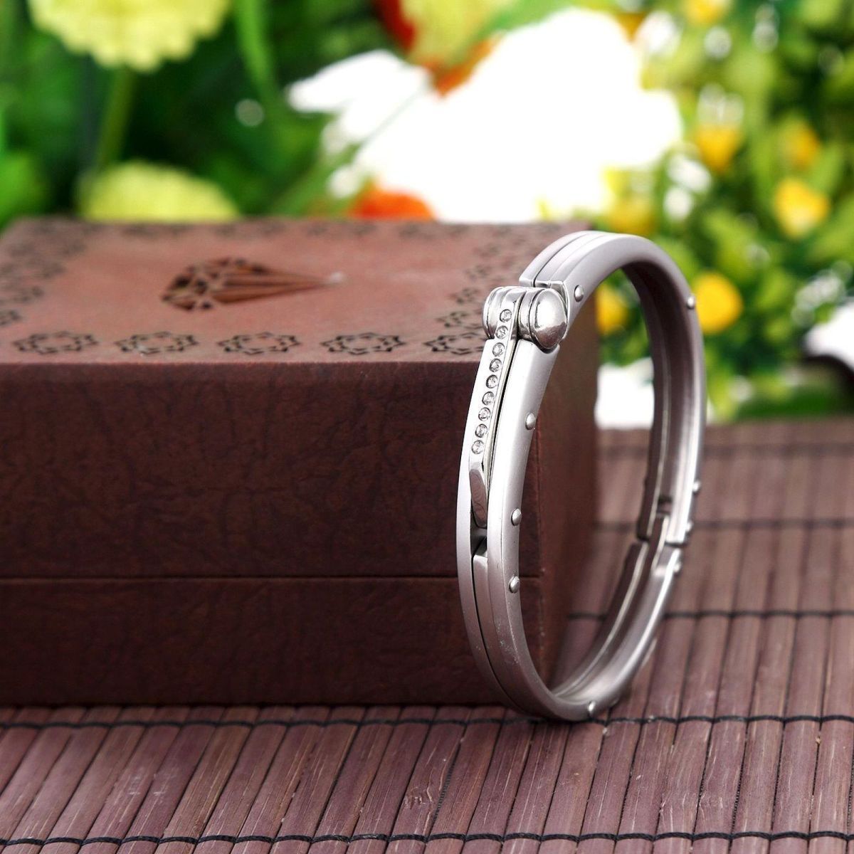 Mens Cz Surgical Stainless Steel Oval Free Size Openable Kada Bracelet