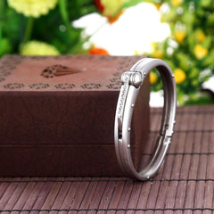Mens Cz Surgical Stainless Steel Oval Free Size Openable Kada Bracelet