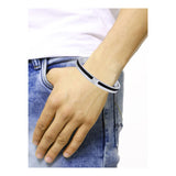 Stainless Steel Black Silver Openable Cz Kada Bangle Bracelet For Men
