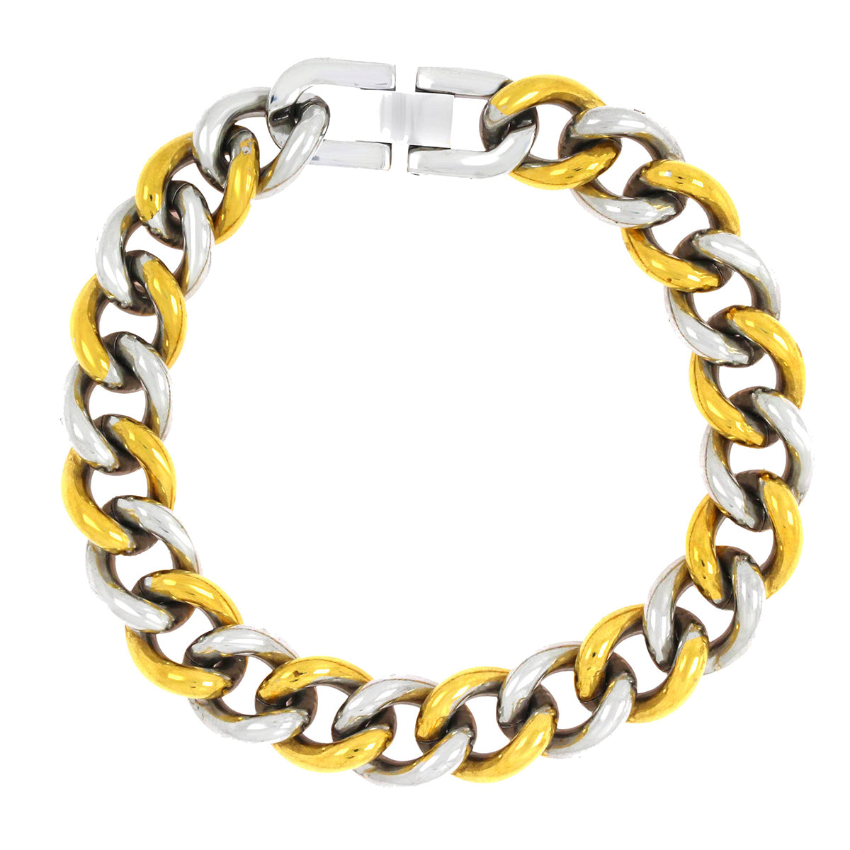 Curb 18K Gold Plated Two Tone Glossy Stainless Steel Bracelet For Men
