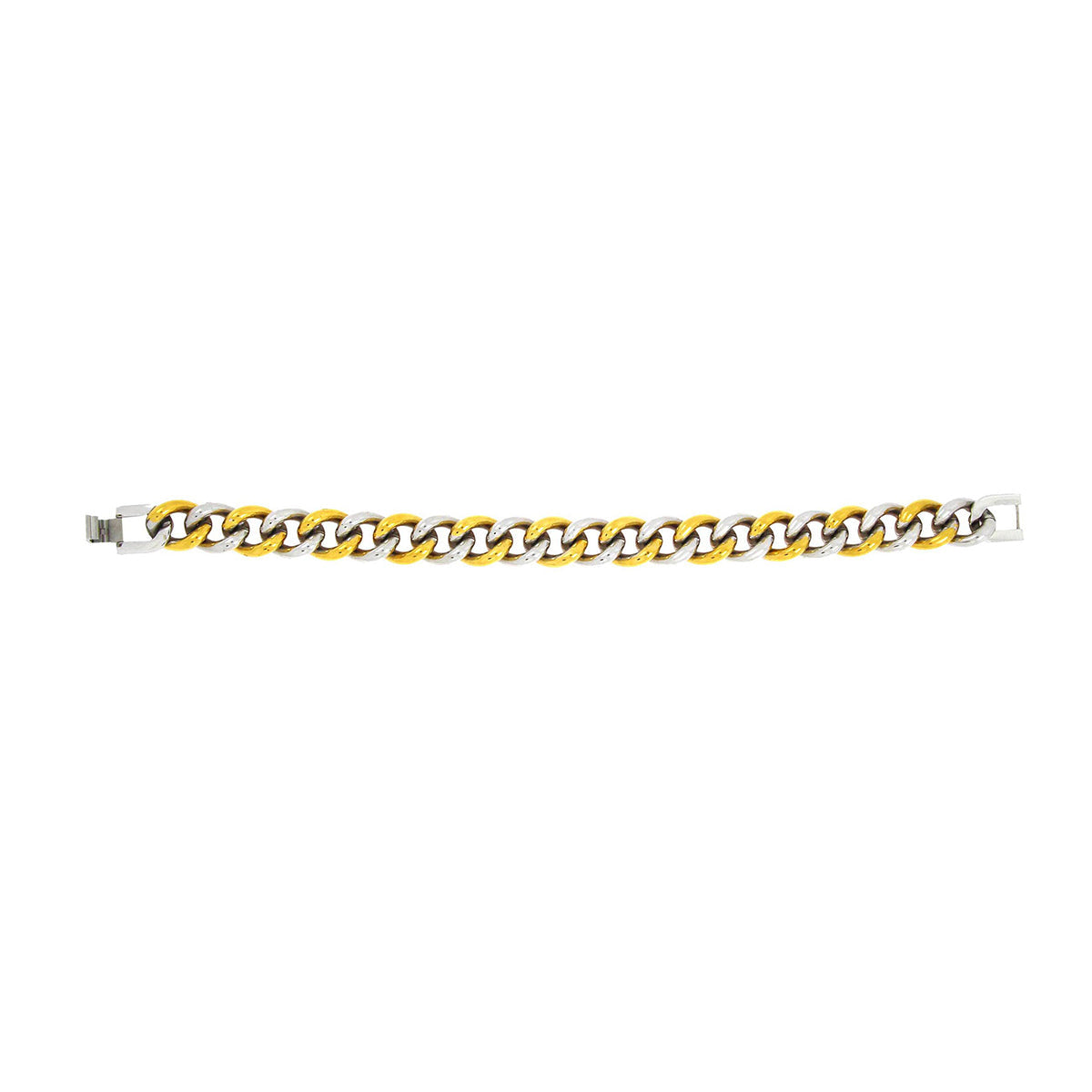 Curb 18K Gold Plated Two Tone Glossy Stainless Steel Bracelet For Men